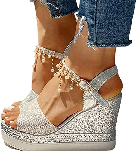 Onsoyours Donna con Zeppa Eleganti Roman Estivi Sandali Tacco Alto Donna Vintage Casual Moda Scarpe Spiaggia Bohemian Sandali Infradito da Donna Sposa