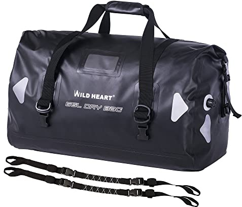 WILD HEART Sac de Voyage étanche PVC500D Double Fond avec Corde et Poche Intérieure 40L 66L 100L pour Kayak, Camping, Navigation de Plaisance, Moto (Noir, 66L)