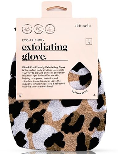 Kitsch Deep Exfoliating Glove, Eco Friendly Exfoliating Body Scrubber, Dead Skin Remover & Body Scrubber Exfoliator, Body Scrub Mitt for Skin Cell Renewal, Body Exfoliating Gloves for Shower, Leopard