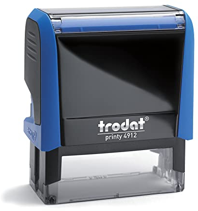 Stempel Personalisiert Trodat Printy 4912 – Firmenstempel Selbst Erstellen mit 5 Zeilen Text – Gehäuse Himmelblau, Abdruck 47x18 mm