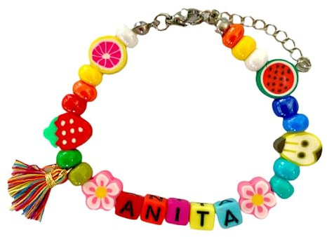 Vero Bijoux Bracciale perline colorate personalizzato con Nome - Bracciale regolabile - Bracciale perline nome personalizzato - Made in Italy