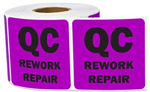 300 QC Rework Repair Label Stickers, 2 x 2 Inch QC Rework Rejected Inventory Quality Control Inspection Stickers Production Warehouse Management Organization Labels - 1 Pack of 300
