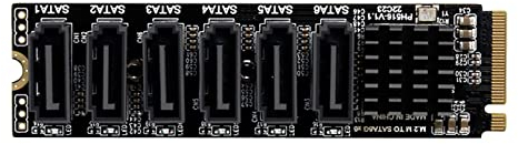 WANGCL NVME to SATA Adapter M.2 to SATA Converter 6Port With Aluminium Radiator Support PM Function
