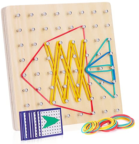 shirylzee Holz Geoboard, Montessori Spielzeug ab 3 4 5 Jahre, Geobrett Holzspielzeug kinder spiele zum Erstellen von Figuren & Formen, Motorikspielzeug Lernspielzeug für Kinder Geschenk Jungen Mädchen