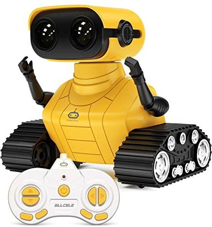 ALLCELE RC Roboter Kinder Spielzeug, Ferngesteuertes Auto Roboter Spielzeug mit Fernbedienung für Kinder ab 3+ Jahren, Süß Aussehen, Interessant Musik, Geschenk für Jungen und Mädchen (Gelb)