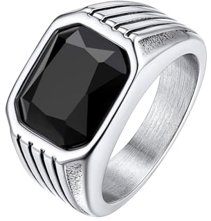 Bestyle Anillo de Sello Grueso para Hombre Preciosas Sintéticas 14.5-32.5 | Anillos Acero Inoxidable Caja de Regalo