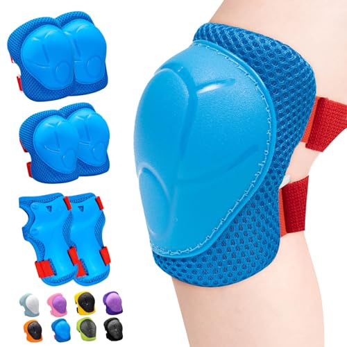 Inkidio Knieschützer für Kinder Schutzausrüstungsset Knieschützer und Ellenbogenschützer-Set mit Handgelenkschutz für Mädchen und Jungen Rollschuhe Roller Radfahren Fahrrad Skateboard (M Blue)