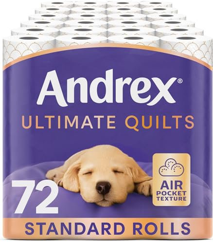 Andrex Ultimate Supreme Quilts Quilted Toilet Paper - 25% Thicker Than Before to Provide Ultimate Quilted Comfort with Unique Air Pocket Texture, 72 Rolls