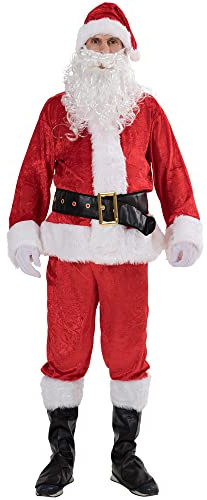 EraSpooky Costumi di Natale da uomo per Babbo Natale per adulti Natale Natale 7 pezzi Abito classico in flanella Regular