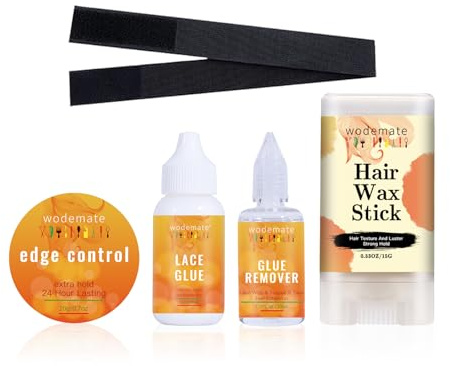 Kit de colle pour perruque Lace Front Colle à perruque pour perruque Kit d'installation de perruque Cire à cheveux Bâton de contrôle des bords pour postiches en polyéthylène, systèmes de toupies
