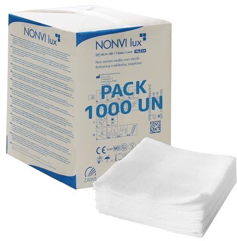 Compresas Nonvi lux de Tejido no Tejido, No Estériles 7,5x7,5 cm - 10x100 Unidades | Para Bebés y Mayores | Suaves y Absorbentes, 4 Capas, 30g | Ideal para Apósitos, Limpieza y Heridas