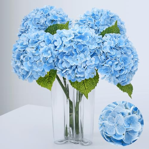 Waipfaru 4 st konstgjorda hortensiablommor, verklig beröring realistiska blå hortensia konstgjorda blommor, full latex falska hortensior för heminredning fest blomsterarrangemang bröllopsbuketter