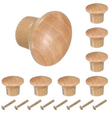 QUARKZMAN 8pcs Boutons Ronds En Bois, 23mm/0.9 Forme Psalliote Boutons De Tiroir De Cuisine Poignée De Tiroir À Trou Unique Poignées Décoratives Pour Meubles Pour, Marron Clair