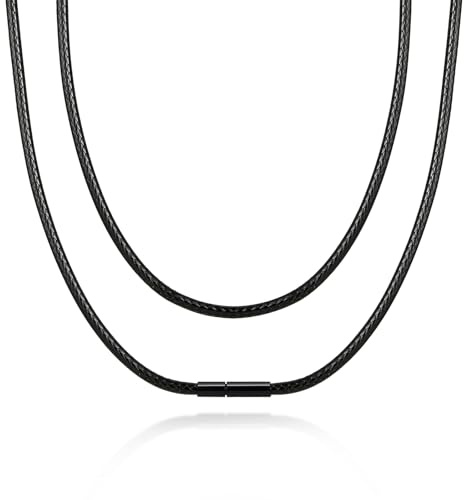 VNOX 2/3 mm halsband för män, läderkedja med rostfritt stål, läderkedja, män, kvinnor, läderband, halskedja, längd 40–55 cm valbar, Rostfritt stål