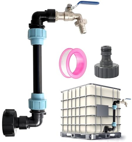 GEDEGOOK Adaptador Depósito IBC, Adaptador con Cuello de Cisne 3/4, Juego de Adaptador IBC S60×6, Grifo de Depósito IBC 1000 litros para Deposito Agua, Barril de Lluvia