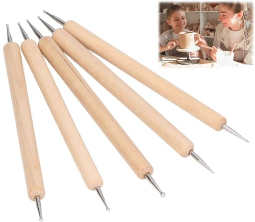 Hapivida Kit 5 Herramientas de Sangría y Punteado, Stylus Doble Extremo de Madera de Haya Acero Inoxidable, para Dibujo Artístico, Grabado y Diseño de Uñas DIY