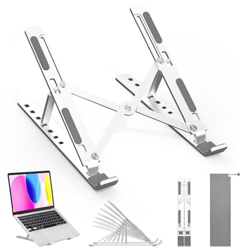 AOVUYCK-Store Support Ordinateur Portable en Aluminium Support PC Portable avec 7 Niveaux Réglables Silicone Antidérapant, Compatible MacBook, Lenovo, HP et Autres Laptops/Tablettes 10” à 17.3”
