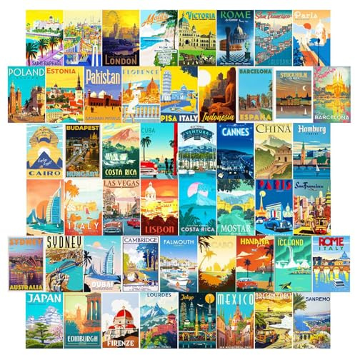 World Travel Postcards 50 Pcs Travel Landscape Postcards Vintage Paper Post Cards from Famous Landmarks and Sites Around the World for Wall Decor Scrapbooking Greetings (4 x 6 inch)