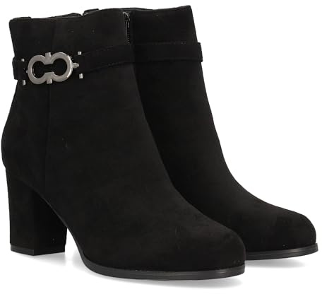 shoes&blues.es Botin Elegante de caña Baja con Acabado Afelpado para Mujer. Detalle metalico Decorativo en el Lateral. Tacon Comodo y Cierre de Cremallera. Ideal Temporada Otoño Invierno.