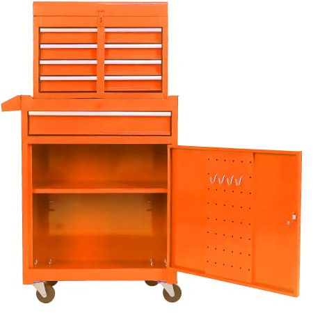 vutizal Orange verktygsvagn med 5 lådor och hjul, 102 cm – verktygsskåp med justerbara hyllor, upphängningshållist och 100 kg lastkapacitet för garage och verkstad