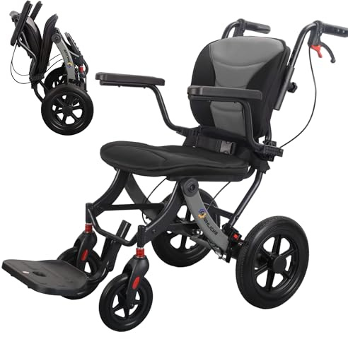 Sedia A Rotelle Pieghevole Leggera Per Adulti E Anziani, Sedia Da Viaggio Portatile Con Imbottitura Removibile E Ruote Da 12 Pollici, Sedia A Rotelle Ergonomica, Regolabile In Altezza
