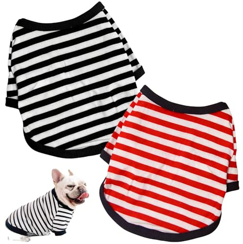 BUKLUKE T-Shirt à Rayures pour Chien, 2 Pièces Vêtements d'été pour Chien Chat, Chemises pour Cool en Coton Doux Vêtement XL (Noir & Rouge)