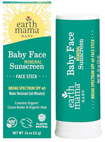 Earth Mama Baby Face Mineral Sunscreen Stick SPF 40-0.74 oz - Non-Nano Zinc - Broad Spectrum Sunscreen for Babies, Kids & Family - Water Resistant Sun Protection