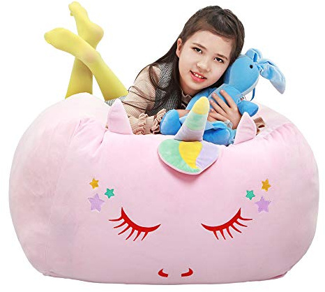 Stuffed Animal Storage Bean Bag Chair Cover for Kids Pink Unicorn Beanbag Chair for Girls Large Size Toy Organizer Cover Only Without Filling