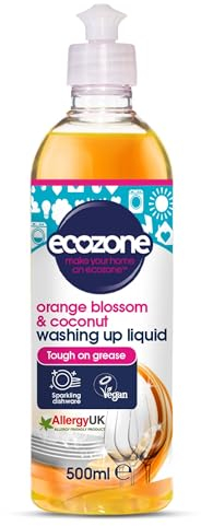 EcoZone Orange & Blossom Coconut Washing Up Liquid, Tough on Grease, Gentle Dish Washing Formula made with Natural Plant-Based Ingredients, Vegan Friendly Kitchen Detergent (500ml Bottle)