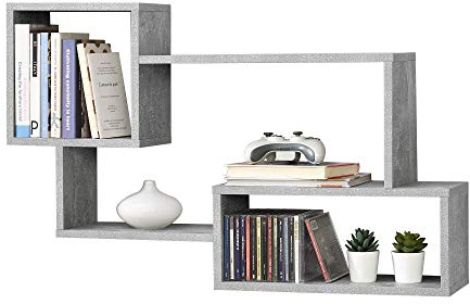 [en.casa] Mensola da Parete con 3 Scomparti Aperti Scaffale Libreria Sospesa a Muro con Ripiani Portaoggetti Espositore Pensile per Soggiorno Studio Corridoio 87x18x54 cm - Effetto Cemento