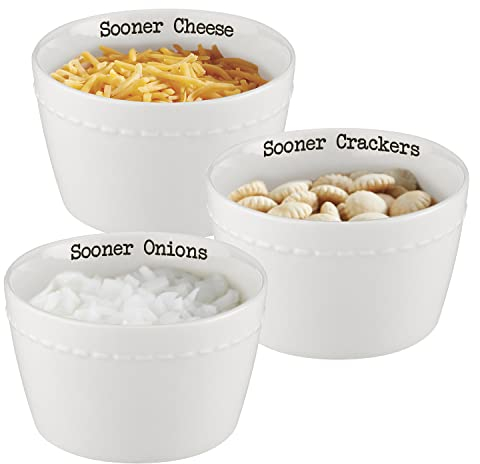 47th & Main Football Themed Ceramic Serveware, Chili Condiment Set, Sooners