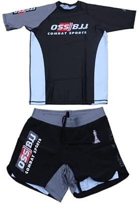 OSS Sports Men's BJJ, No GI, MMA, Compression Top Plus Shorts with Pockets Double-Layer Quick Dry - BJJ Grading Set - 2 PCS - BJJ Jiu Jitsu - No GI Grappling Kit
