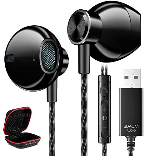 ACOCOBUY Casque USB PC Filaire avec Micro, 8.2 FT Écouteurs Filaires USB pour PC Casque Gaming Stéréo HiFi avec Fonction Muet Anti-Bruit Intra-Auriculaires Écouteur Gamer pour Mac/pour Dell Portable