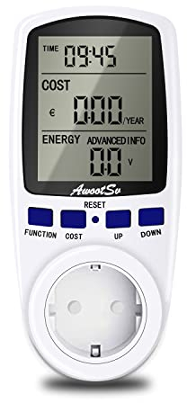 Awootsv Power Meter for Socket, Doppeltarif Strommessgerät für Steckdose Stromzähler 2 Abrechnungsmethoden Energiekostenmessgerät Stromverbrauchszähler Elektrizitäts Analysator Max 3680W/16A