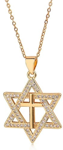 Lagava Star of David Necklace: Cross Pendant Small | Cross Jewish Star Necklace, 14K Gold Tiny Jewelry Gift for Women