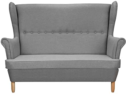 Bonni Stilvolles skandinavisches Zweisitzer Ushak Sofa Denver mit Armlehnen und Holzfüßen, Polstersofa, Polstermöbel, Couch vom Hersteller, Couchgarnitur, Sofagarnitur (grau)