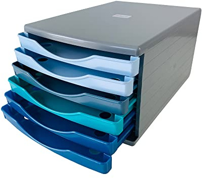 Deflecto Cool Breeze Desk Drawer Set featuring 6 x 30mm Drawers in Deep Blue and Aqua Tones - A4 Desktop Organiser
