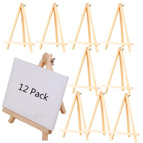Aisamco 12 minicaletes de madera de 19 cm, soporte de exhibición de madera natural, caballete de artista, soporte de mesa para mostrar lienzos pequeños, tarjetas de visita, fotos, manualidades