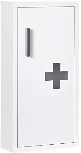 kleankin Botiquín de Pared de Acero Botiquín para Medicinas de 3 Niveles con Puerta Magnética para Cocina Baño 30x12x60 cm Blanco