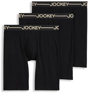 Jockey Men's Underwear Organic Cotton Stretch 9.5 Long Leg Boxer Brief - 3 Pack, Black, M