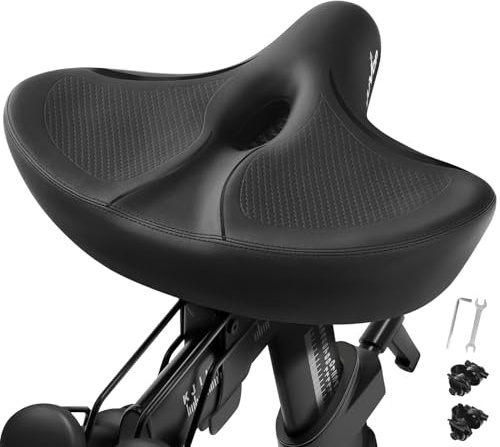 Oversized Bike Seat, Comfort Bicycle Seat Replacement for Men & Women, Extra Wide Bike Saddle Compatible with Peloton, Echelon, Exercise, Electric, Cruiser Bikes (Black)