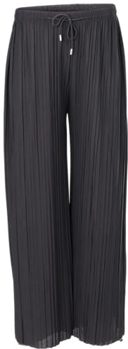 Malito - Pantalon plissé pour femme - Pantalon ample et fluide en mousseline de soie - Pantalon d'été long - Pantalon Marlène tendance 883, Noir , S-M