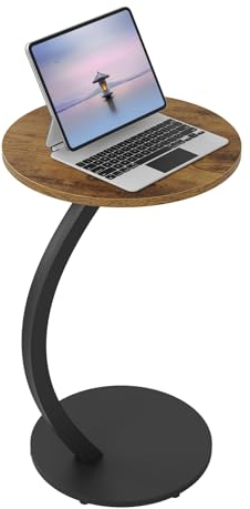 WOLTU Beistelltisch C Form, Couchtisch rund, Sofatisch Kaffeetisch, Kleiner Tisch für Couch Sofa Bett, mit Metallgestell MDF-Tischplatte, industriell, φ 40 x H 65 cm, Vintage-Holzoptik, BTS21hov