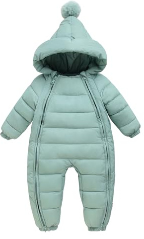 AIEOE Chaqueta Plumón Niño Traje de Nieve para Niños Mameluco Bebé Invierno Mono con Capucha Bebe 0-5 Meses Verde