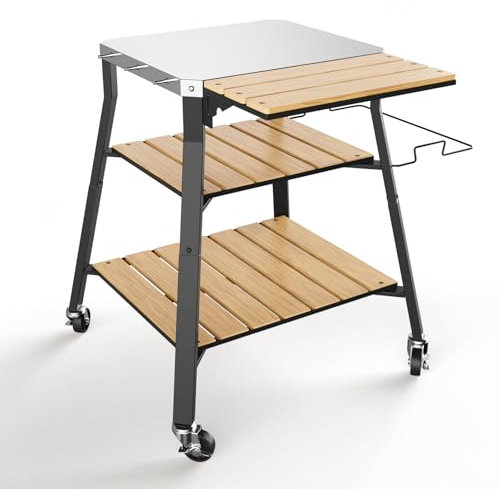 GFTIME Carro universal portátil para barbacoa, mesa rodante de acero inoxidable, carrito de cocina para estufa individual y barbacoa Ninja Woodfire al aire libre, soporte de parrilla con estantes WPC