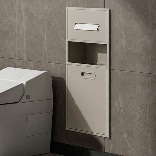 Stainless Steel Shower Organizer Shelf for Bathroom Storage with Built in Trash Can Waterproof Toiletries Rack for Living Room Bedroom Hotel Recessed Alcove Design