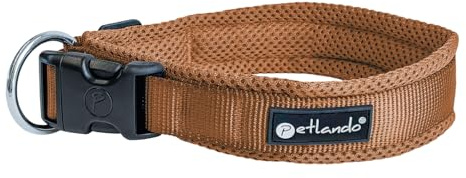 Petlando Mesh Hundehalsband – leicht, atmungsaktiv, weich mit Mesh gepolstert, stufenlos verstellbar, robust & strapazierfähig mit O-Ring – Halsband Hund XS 35-40cm, Cognac
