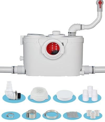500W Hebeanlage WC, 4 Anschlüsse für WC Toilette, Dusche, Waschbecken, Badewanne, 7m Förderhöhe