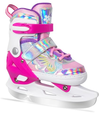 Nattork Girls Ice Skates for Kids 4 Size Adjustable Butterfly Ice Skate with Fleece Lining for Outdoor & Rink X-Small(7C-9C) Red