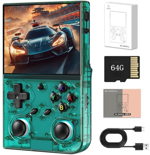 RG35XX Pro - Console da gioco portatile con schermo IPS da 3,5, costruita in scheda da 64g &4435 giochi, sistema Linux di supporto WiFi Bluetooth (ciano, 64 G)